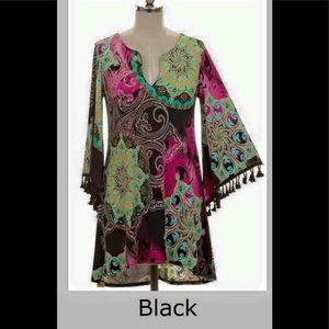 🆕🖤LAST ONE/(4/6) black unique print, tassel sleeve detail/relaxed fit